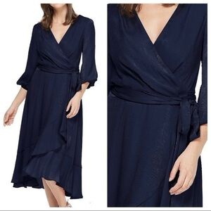 Gal Meets Glam Navy Satin Jennifer Wrap Dress